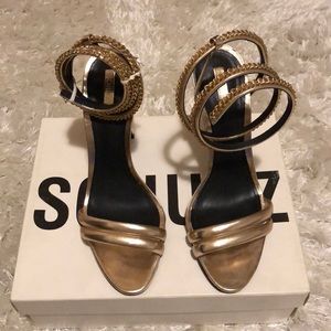 Schutz Monya ankle strap gold heels